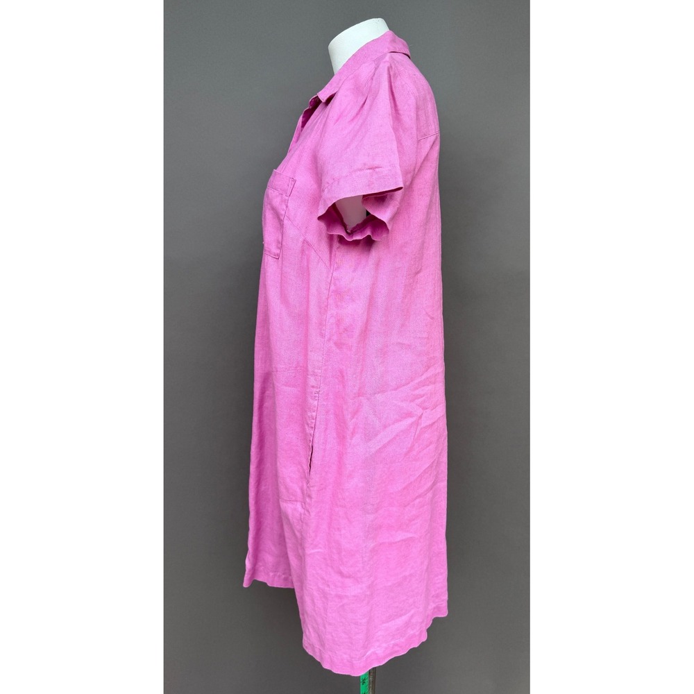 J Jill Linen Shirt Dress Medium Pink Short Sleeve Button Front Pockets Coastal - Picture 6 of 15